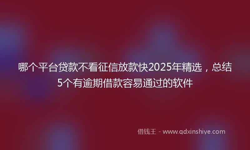 哪个平台贷款不看征信放款快2025年精选，总结5个有逾期借款容易通过的软件