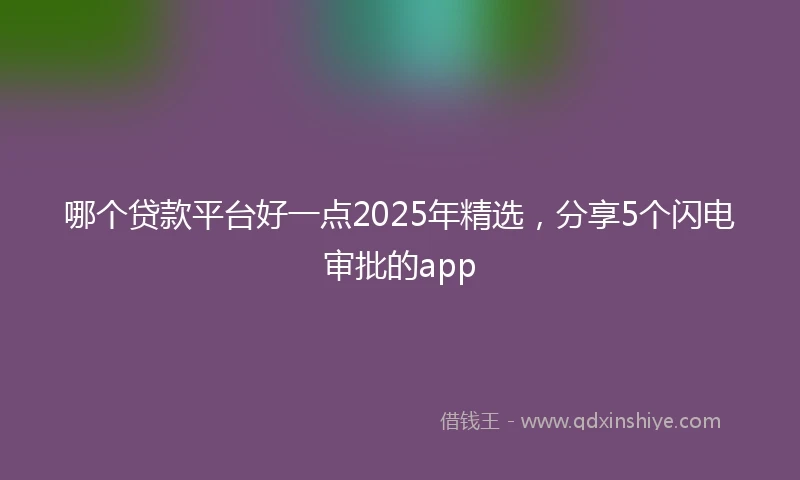 哪个贷款平台好一点2025年精选，分享5个闪电审批的app