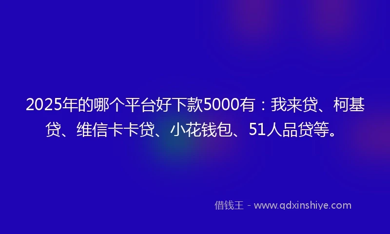 2025年的哪个平台好下款5000有：我来贷、柯基贷、维信卡卡贷、小花钱包、51人品贷等。