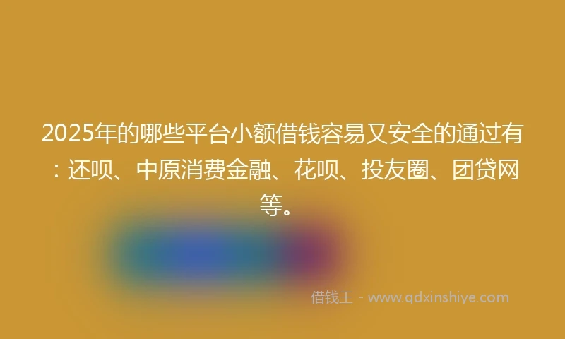 2025年的哪些平台小额借钱容易又安全的通过有：还呗、中原消费金融、花呗、投友圈、团贷网等。