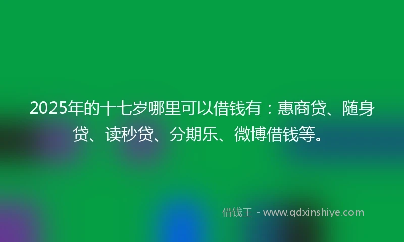 2025年的十七岁哪里可以借钱有：惠商贷、随身贷、读秒贷、分期乐、微博借钱等。