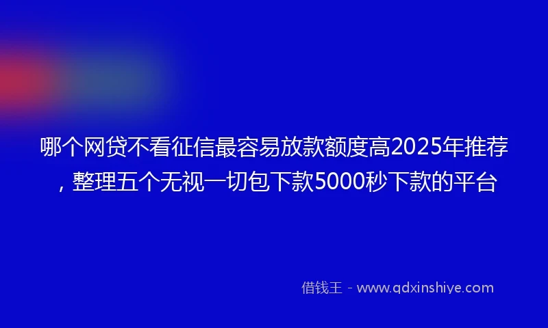 哪个网贷不看征信最容易放款额度高2025年推荐，整理五个无视一切包下款5000秒下款的平台