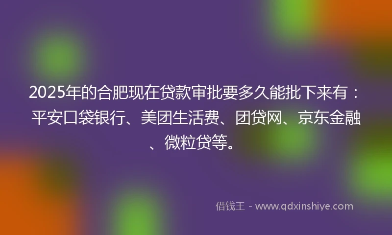 2025年的合肥现在贷款审批要多久能批下来有：平安口袋银行、美团生活费、团贷网、京东金融、微粒贷等。