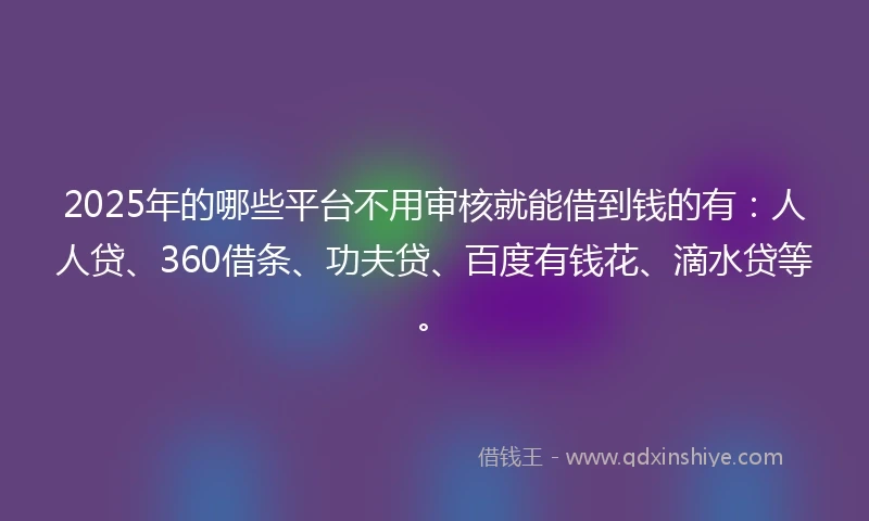 2025年的哪些平台不用审核就能借到钱的有：人人贷、360借条、功夫贷、百度有钱花、滴水贷等。