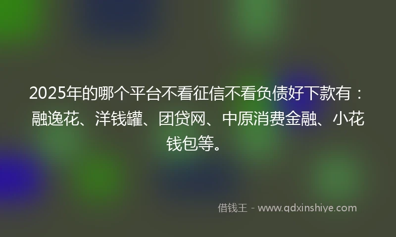 2025年的哪个平台不看征信不看负债好下款有:融逸花、洋钱罐、团贷网、中原消费金融、小花钱包等。