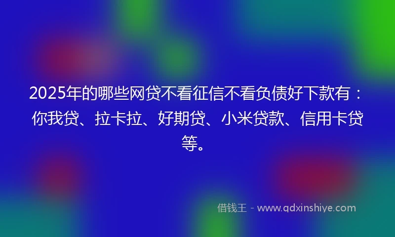 2025年的哪些网贷不看征信不看负债好下款有：你我贷、拉卡拉、好期贷、小米贷款、信用卡贷等。