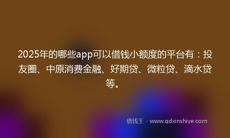 2025年的哪些app可以借钱小额度的平台有：投友圈、中原消费金融、好期贷、微粒贷、滴水贷等。
