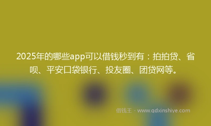 2025年的哪些app可以借钱秒到有：拍拍贷、省呗、平安口袋银行、投友圈、团贷网等。