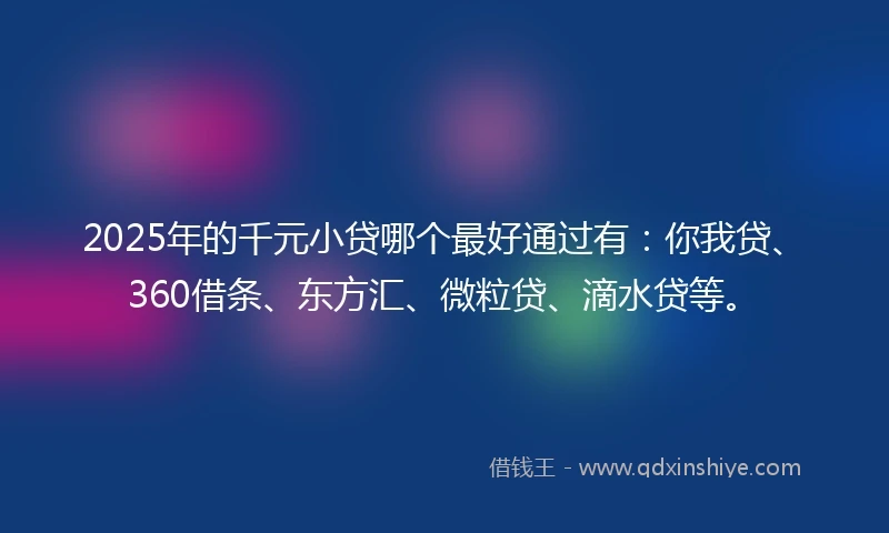 2025年的千元小贷哪个最好通过有：你我贷、360借条、东方汇、微粒贷、滴水贷等。