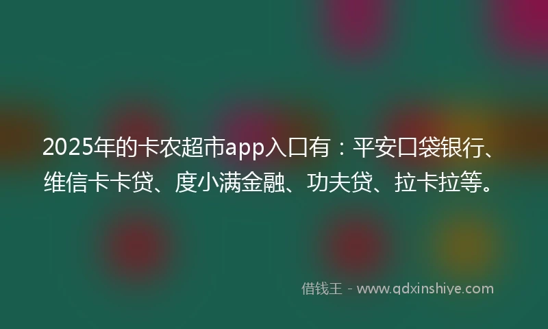 2025年的卡农超市app入口有:平安口袋银行、维信卡卡贷、度小满金融、功夫贷、拉卡拉等。
