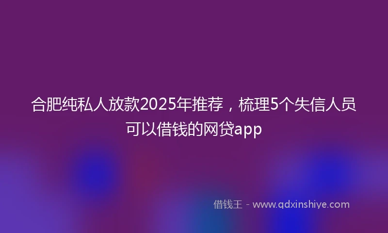 合肥纯私人放款2025年推荐，梳理5个失信人员可以借钱的网贷app