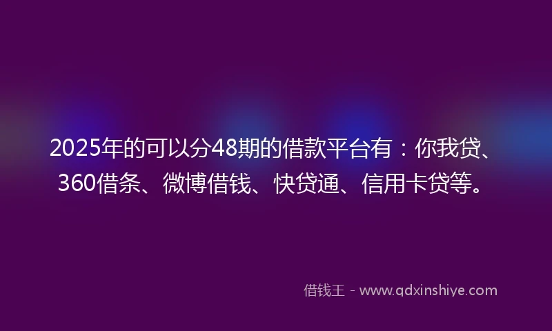 2025年的可以分48期的借款平台有：你我贷、360借条、微博借钱、快贷通、信用卡贷等。
