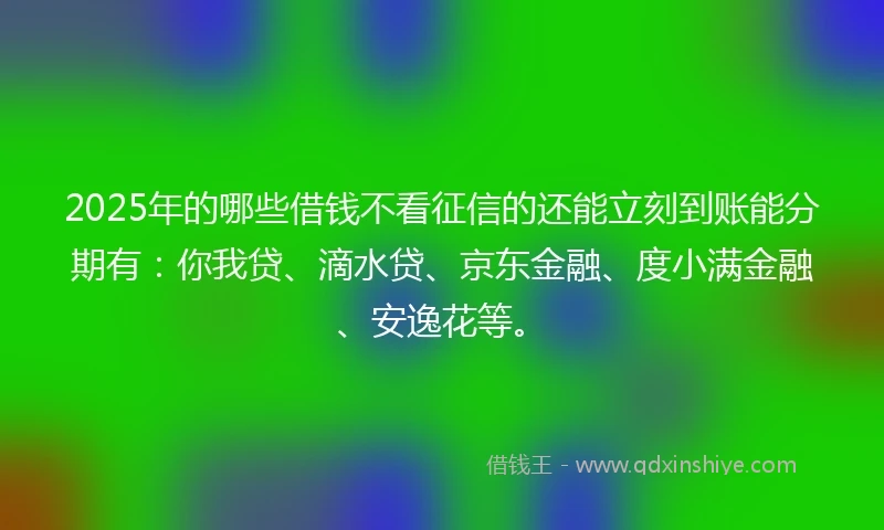 2025年的哪些借钱不看征信的还能立刻到账能分期有：你我贷、滴水贷、京东金融、度小满金融、安逸花等。