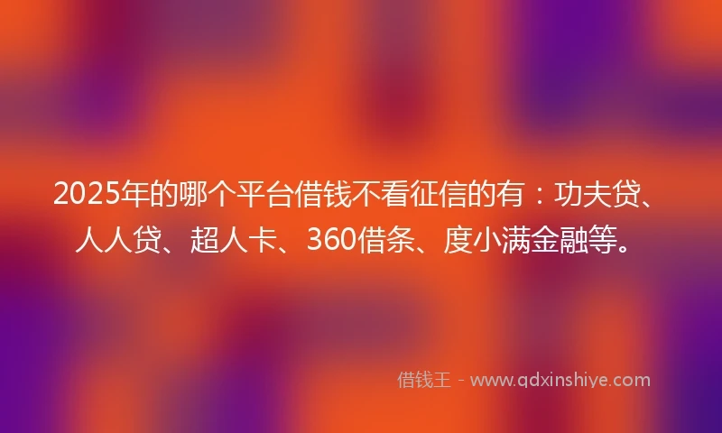 2025年的哪个平台借钱不看征信的有：功夫贷、人人贷、超人卡、360借条、度小满金融等。