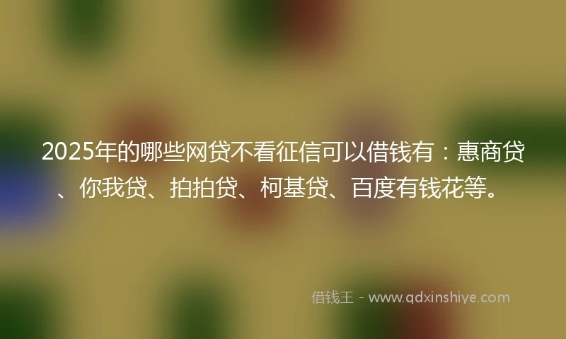 2025年的哪些网贷不看征信可以借钱有：惠商贷、你我贷、拍拍贷、柯基贷、百度有钱花等。