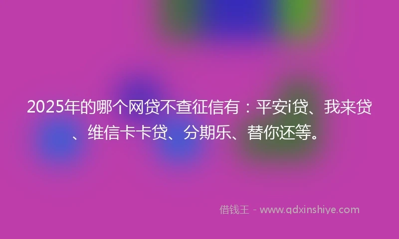 2025年的哪个网贷不查征信有：平安i贷、我来贷、维信卡卡贷、分期乐、替你还等。