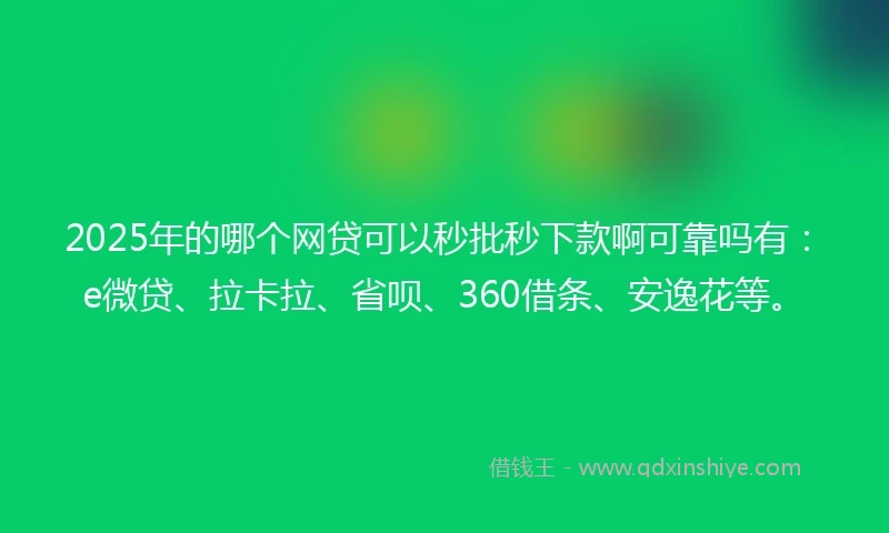 2025年的哪个网贷可以秒批秒下款啊可靠吗有：e微贷、拉卡拉、省呗、360借条、安逸花等。