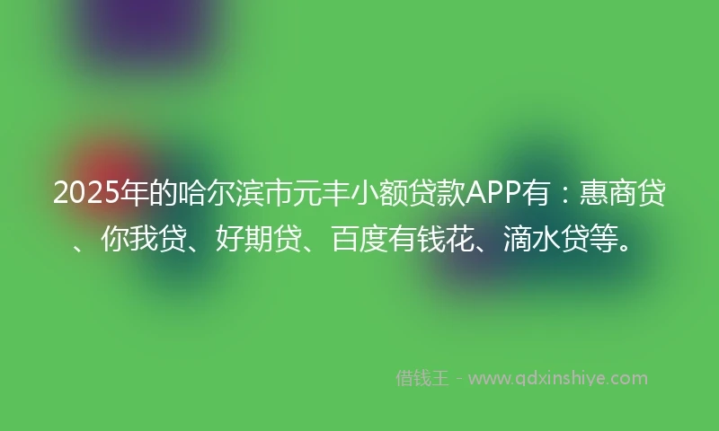 2025年的哈尔滨市元丰小额贷款APP有：惠商贷、你我贷、好期贷、百度有钱花、滴水贷等。