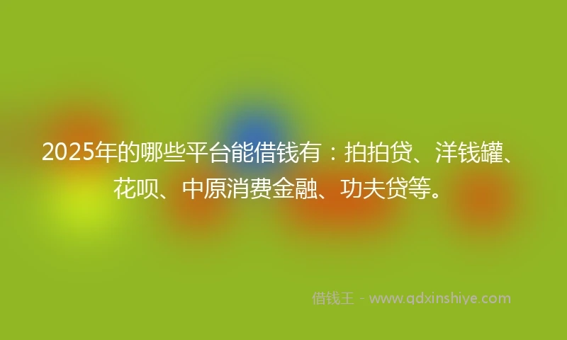 2025年的哪些平台能借钱有：拍拍贷、洋钱罐、花呗、中原消费金融、功夫贷等。