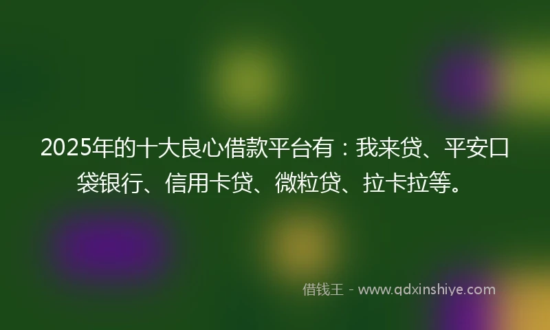 2025年的十大良心借款平台有：我来贷、平安口袋银行、信用卡贷、微粒贷、拉卡拉等。