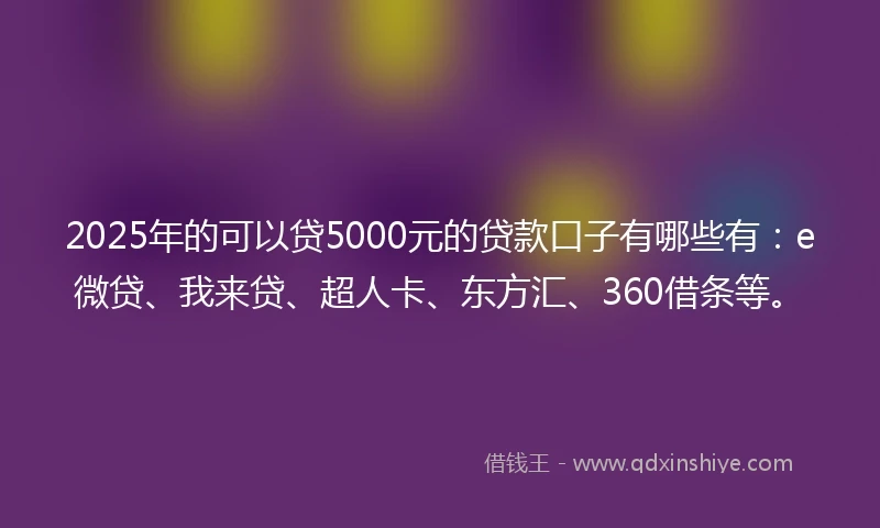2025年的可以贷5000元的贷款口子有哪些有：e微贷、我来贷、超人卡、东方汇、360借条等。
