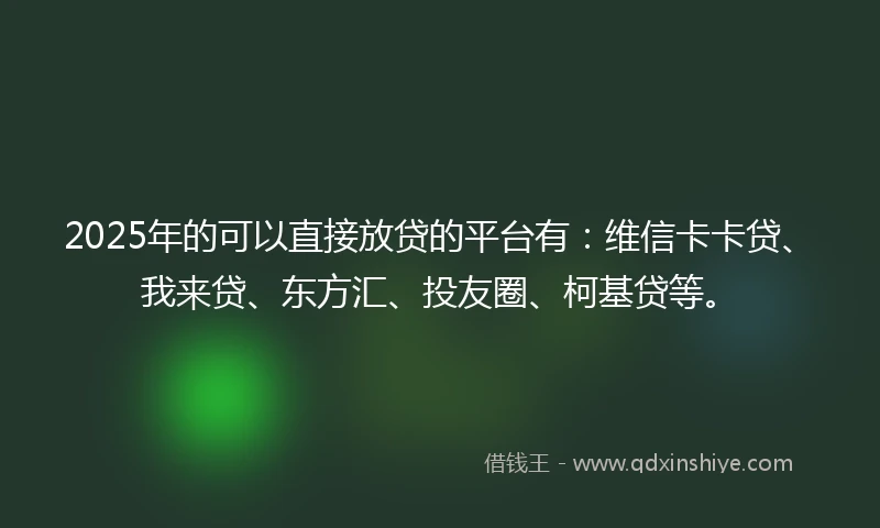 2025年的可以直接放贷的平台有：维信卡卡贷、我来贷、东方汇、投友圈、柯基贷等。
