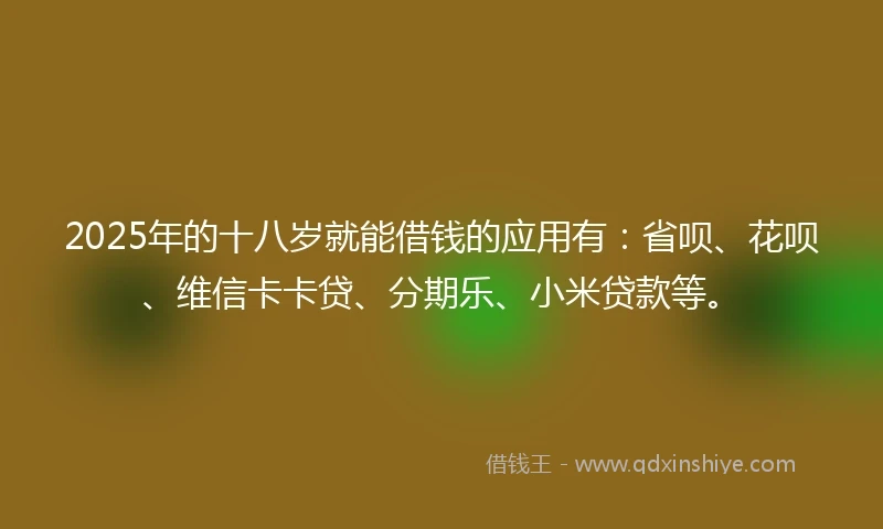 2025年的十八岁就能借钱的应用有：省呗、花呗、维信卡卡贷、分期乐、小米贷款等。
