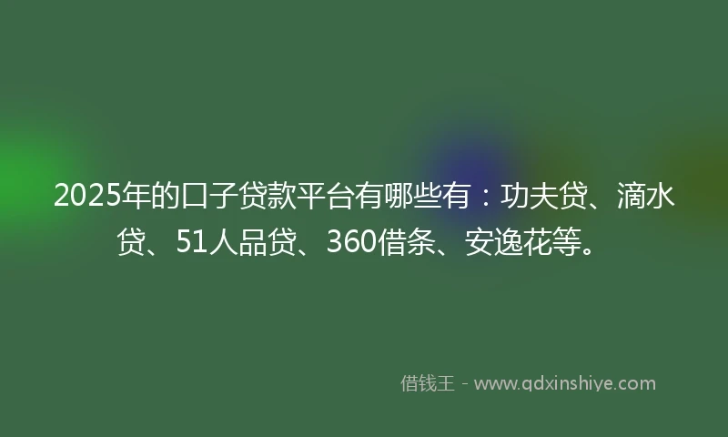 2025年的口子贷款平台有哪些有：功夫贷、滴水贷、51人品贷、360借条、安逸花等。