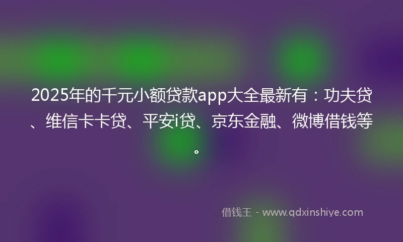 2025年的千元小额贷款app大全最新有：功夫贷、维信卡卡贷、平安i贷、京东金融、微博借钱等。