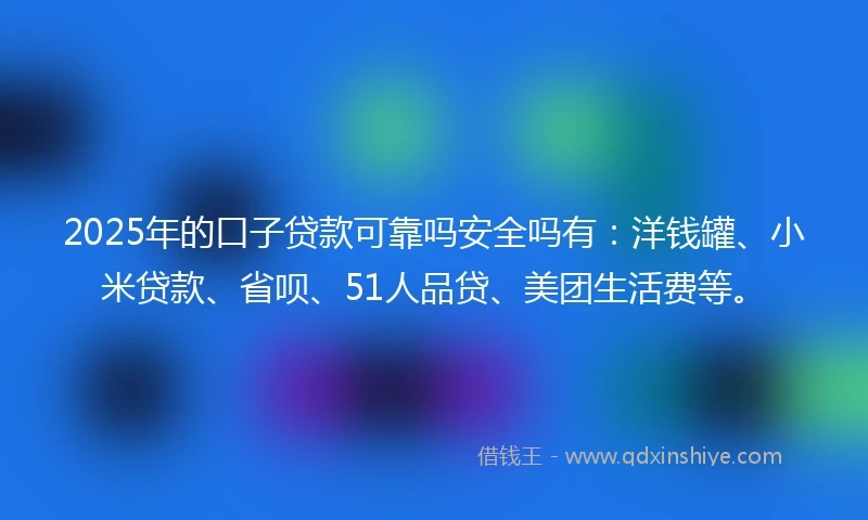 2025年的口子贷款可靠吗安全吗有：洋钱罐、小米贷款、省呗、51人品贷、美团生活费等。