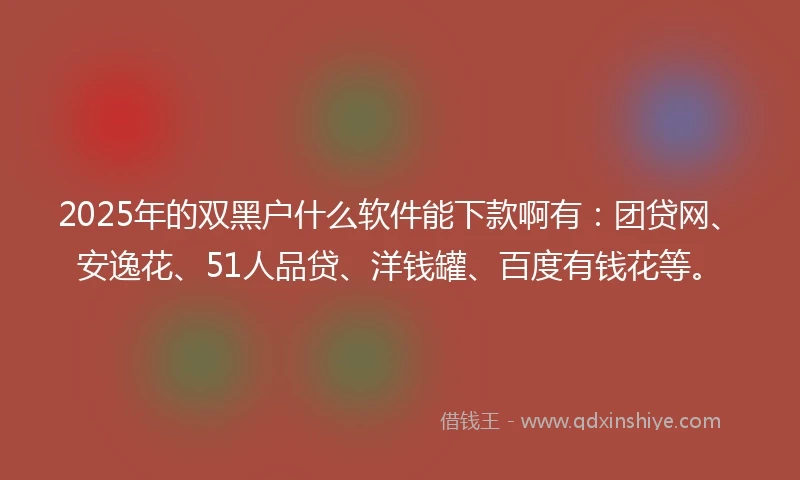 2025年的双黑户什么软件能下款啊有：团贷网、安逸花、51人品贷、洋钱罐、百度有钱花等。
