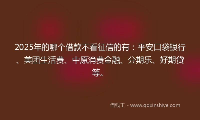 2025年的哪个借款不看征信的有：平安口袋银行、美团生活费、中原消费金融、分期乐、好期贷等。