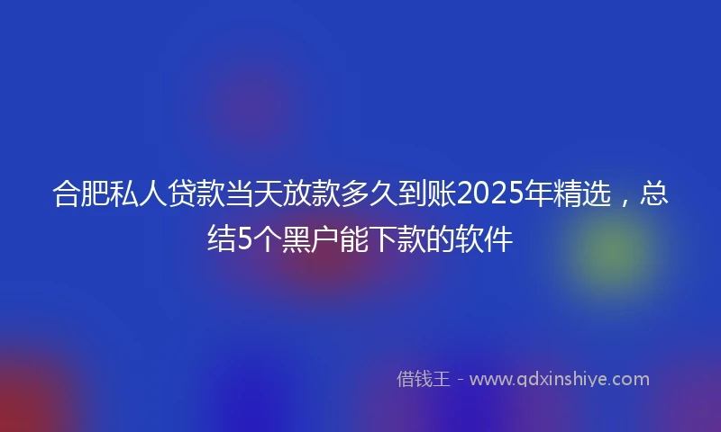合肥私人贷款当天放款多久到账2025年精选，总结5个黑户能下款的软件