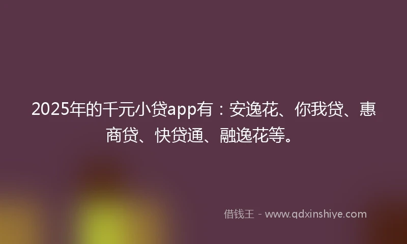 2025年的千元小贷app有：安逸花、你我贷、惠商贷、快贷通、融逸花等。