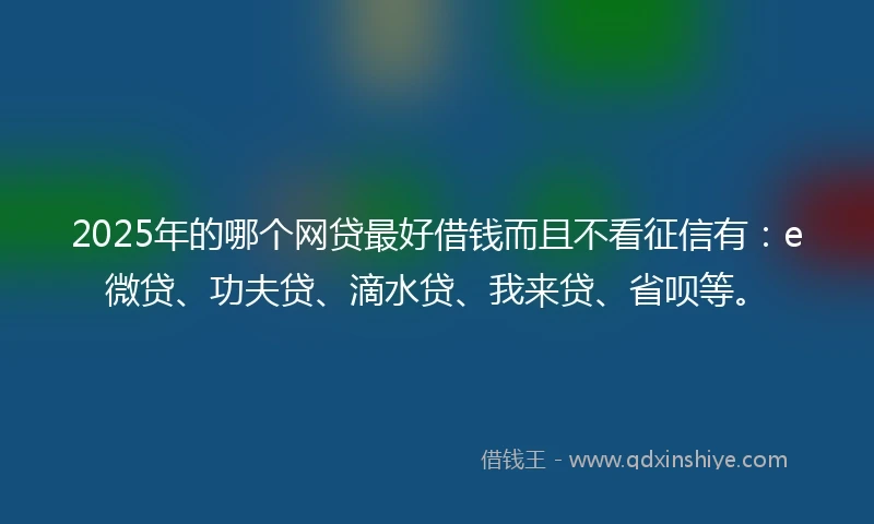 2025年的哪个网贷最好借钱而且不看征信有：e微贷、功夫贷、滴水贷、我来贷、省呗等。