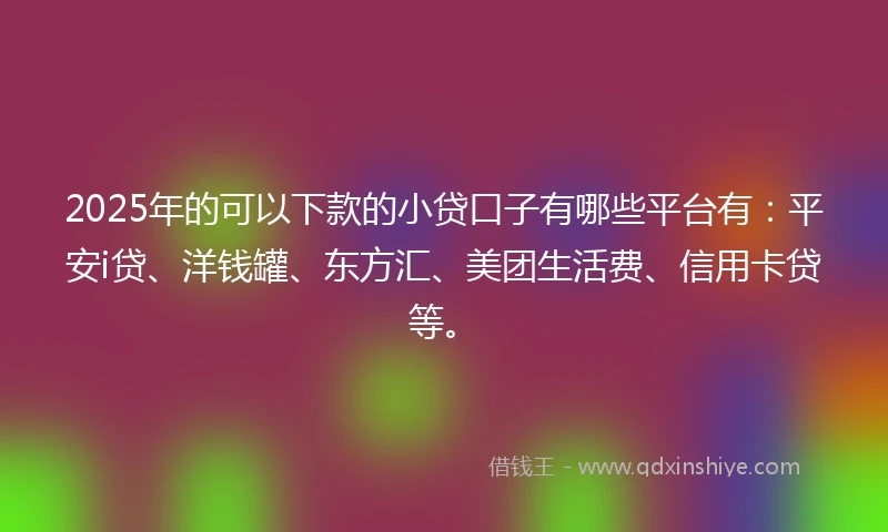2025年的可以下款的小贷口子有哪些平台有：平安i贷、洋钱罐、东方汇、美团生活费、信用卡贷等。