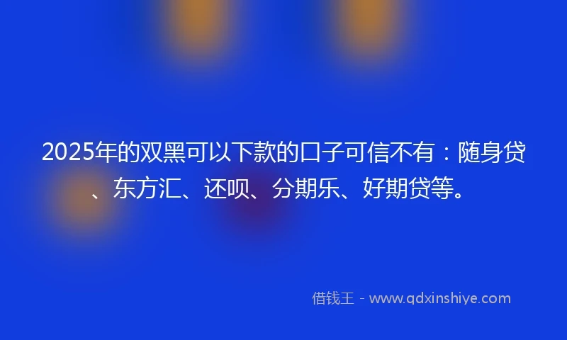 2025年的双黑可以下款的口子可信不有：随身贷、东方汇、还呗、分期乐、好期贷等。