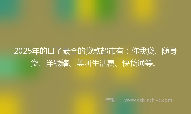 2025年的口子最全的贷款超市有：你我贷、随身贷、洋钱罐、美团生活费、快贷通等。