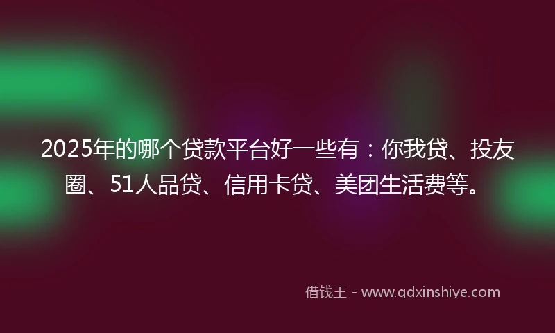 2025年的哪个贷款平台好一些有：你我贷、投友圈、51人品贷、信用卡贷、美团生活费等。
