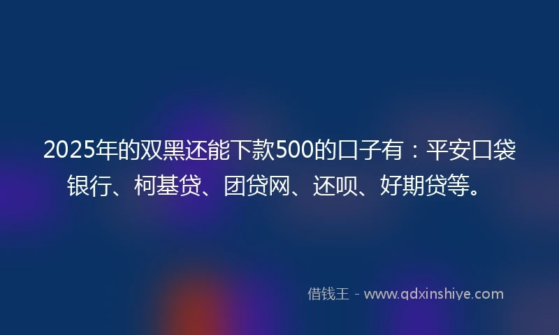 2025年的双黑还能下款500的口子有：平安口袋银行、柯基贷、团贷网、还呗、好期贷等。