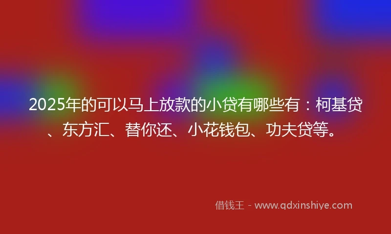 2025年的可以马上放款的小贷有哪些有：柯基贷、东方汇、替你还、小花钱包、功夫贷等。
