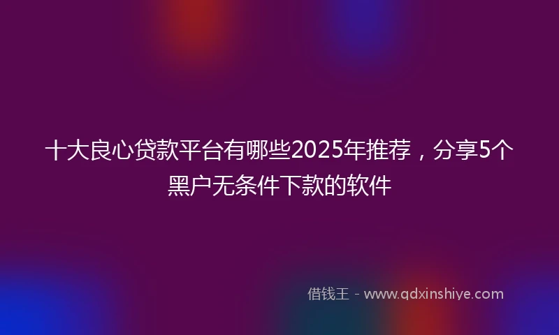十大良心贷款平台有哪些2025年推荐，分享5个黑户无条件下款的软件