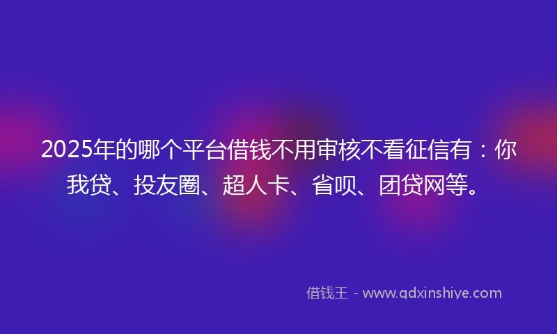 2025年的哪个平台借钱不用审核不看征信有：你我贷、投友圈、超人卡、省呗、团贷网等。