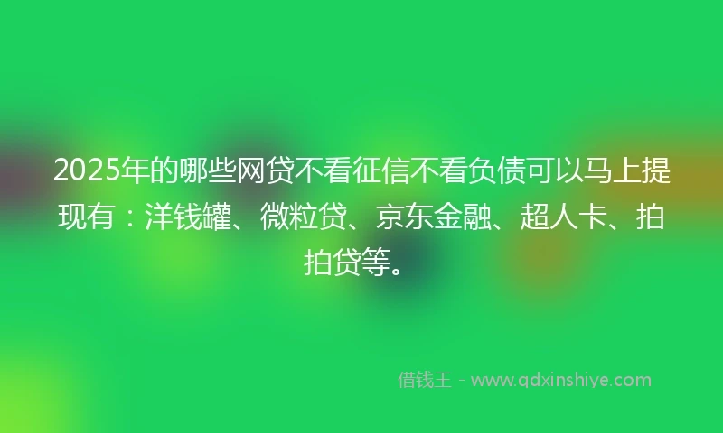 2025年的哪些网贷不看征信不看负债可以马上提现有：洋钱罐、微粒贷、京东金融、超人卡、拍拍贷等。
