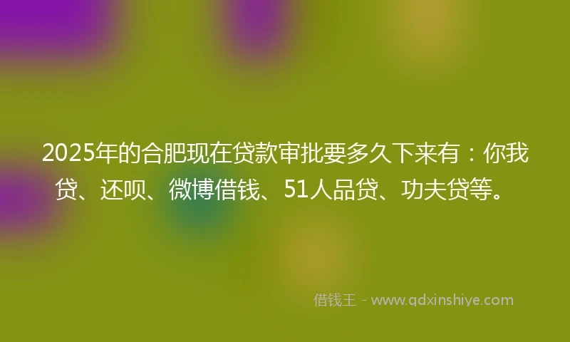 2025年的合肥现在贷款审批要多久下来有：你我贷、还呗、微博借钱、51人品贷、功夫贷等。