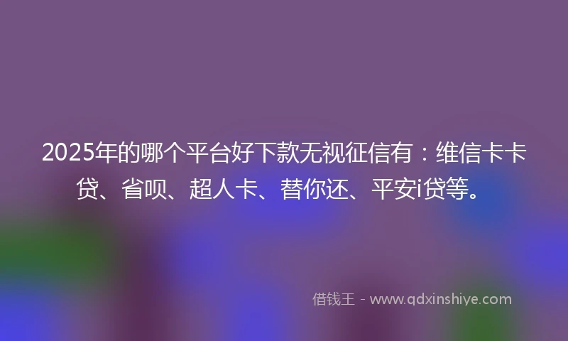 2025年的哪个平台好下款无视征信有：维信卡卡贷、省呗、超人卡、替你还、平安i贷等。