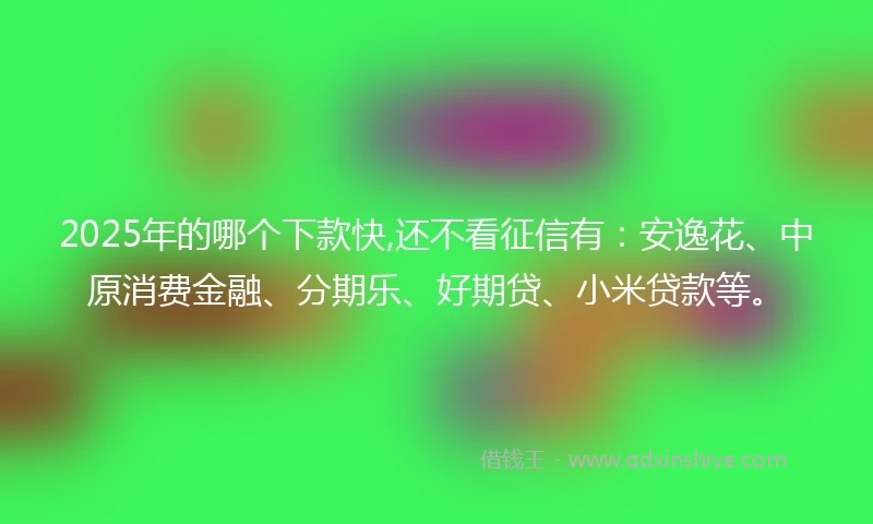 2025年的哪个下款快,还不看征信有：安逸花、中原消费金融、分期乐、好期贷、小米贷款等。