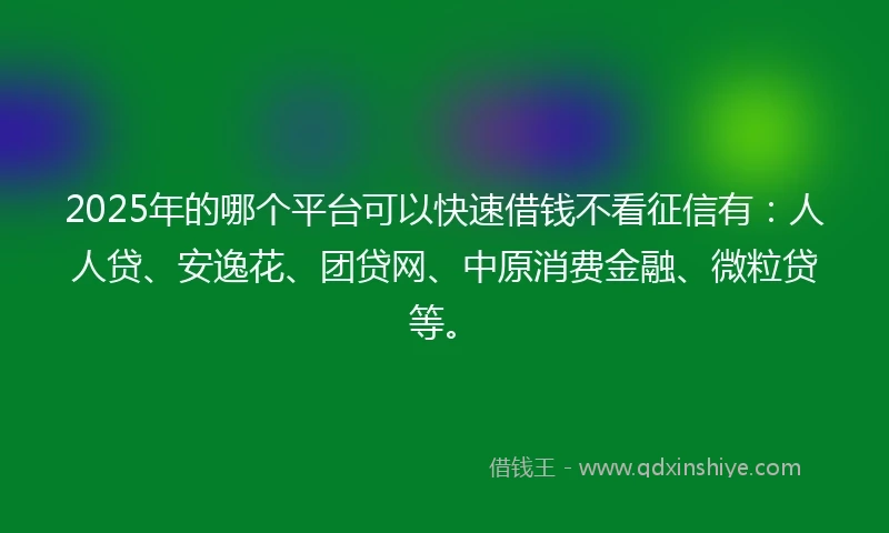 2025年的哪个平台可以快速借钱不看征信有：人人贷、安逸花、团贷网、中原消费金融、微粒贷等。