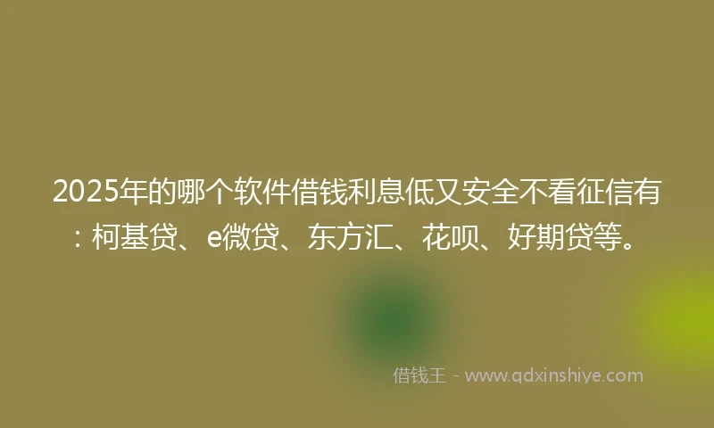 2025年的哪个软件借钱利息低又安全不看征信有：柯基贷、e微贷、东方汇、花呗、好期贷等。