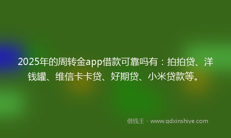 2025年的周转金app借款可靠吗有：拍拍贷、洋钱罐、维信卡卡贷、好期贷、小米贷款等。